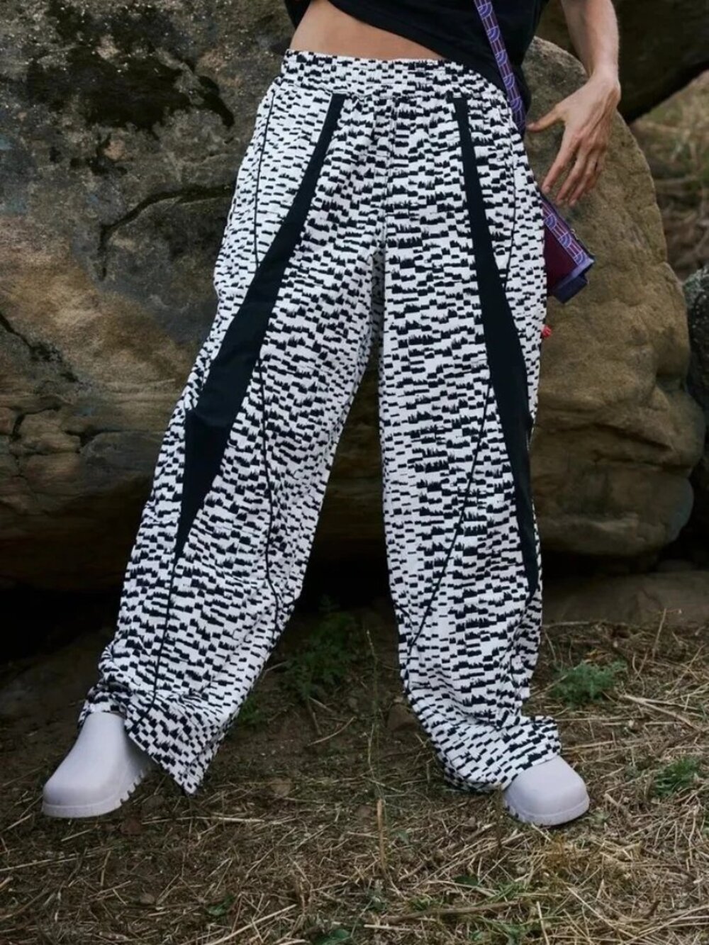 Free People FP Movement Aces Printed Pants Scratch Concrete Combo Size M